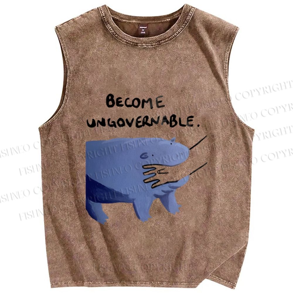 Unisex Hippo Bites Someone's Arm Printed Washed Tank Top