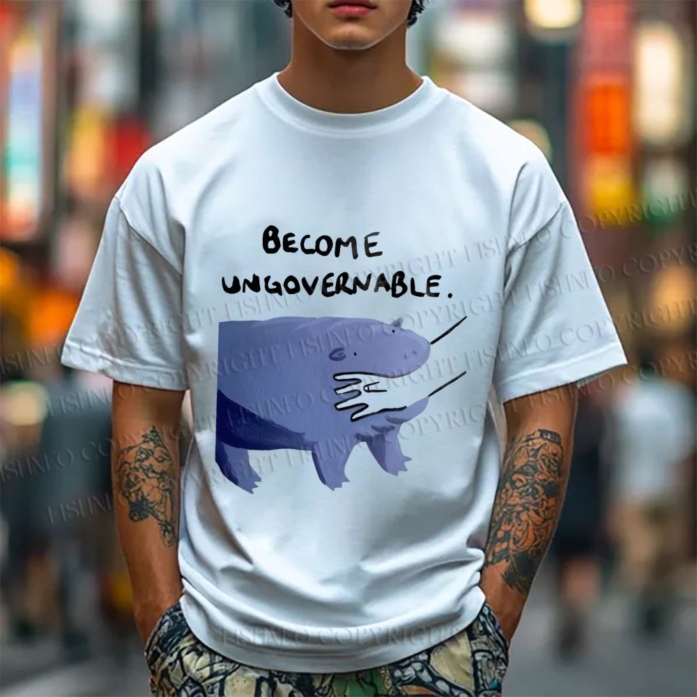 Unisex Classic Cotton Hippo Bites Someone's Arm Printed T-shirt
