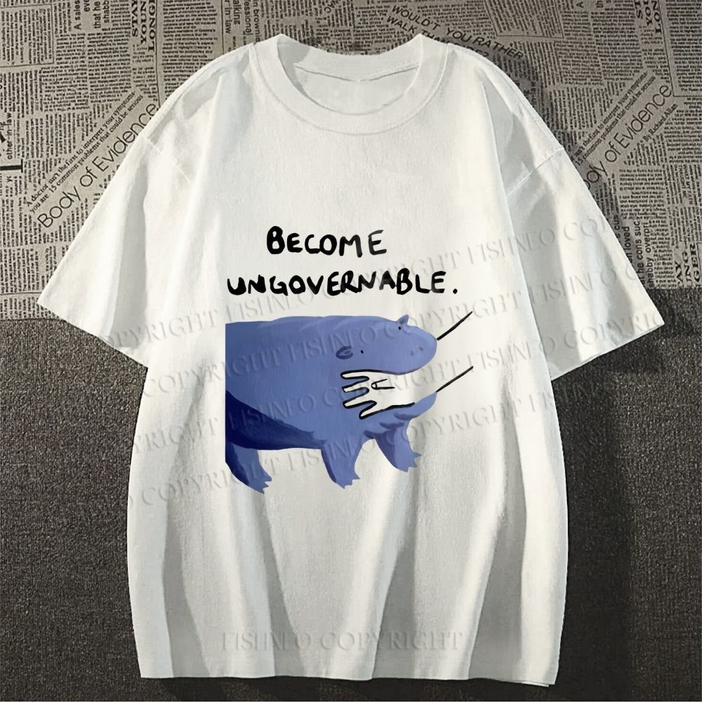Unisex Classic Cotton Hippo Bites Someone's Arm Printed T-shirt