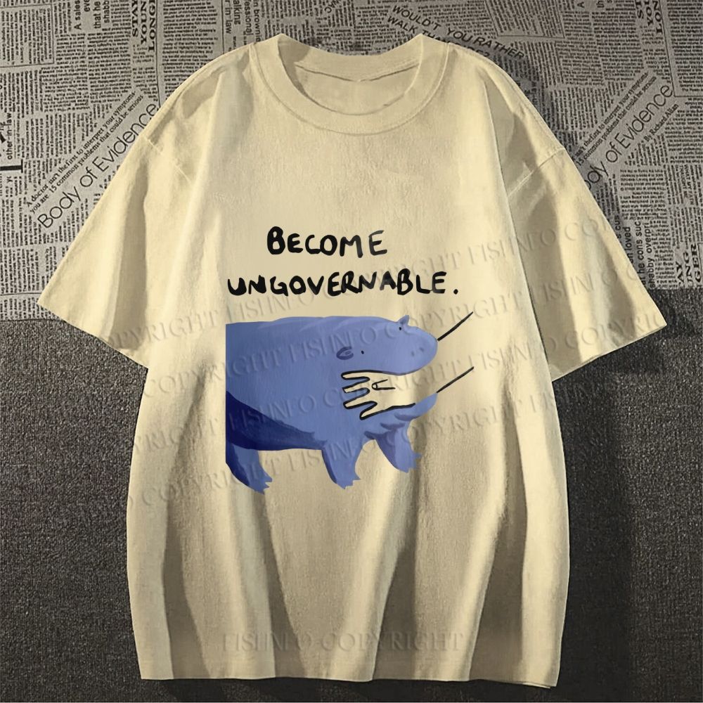 Unisex Classic Cotton Hippo Bites Someone's Arm Printed T-shirt