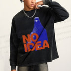 Unisex Casual Washed Funny Bird Pigeon Have No Idea Printed Long Sleeve T-shirt