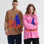 Unisex Casual Washed Funny Bird Pigeon Have No Idea Printed Long Sleeve T-shirt