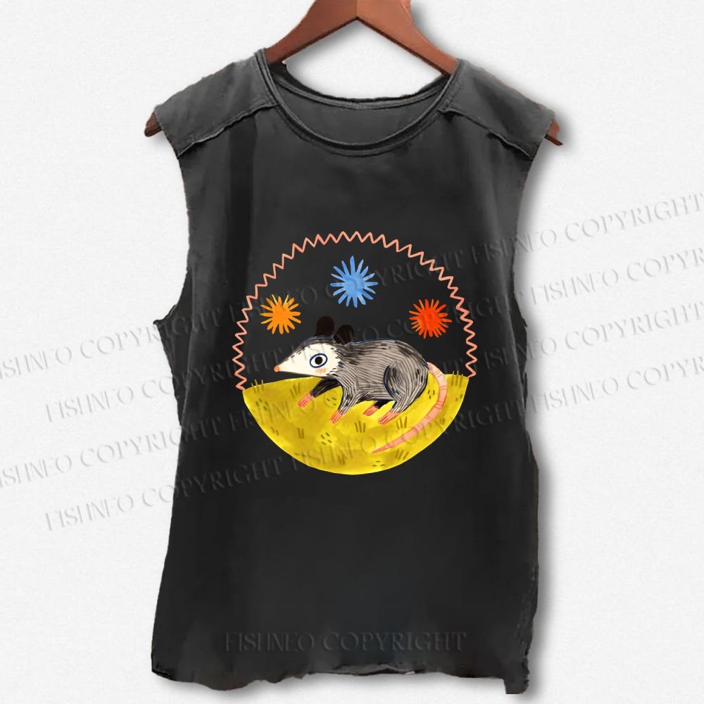 Unisex Cute Opossum Printed Washed Tank Top