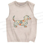 Unisex Floral Dachshund Printed Washed Tank Top