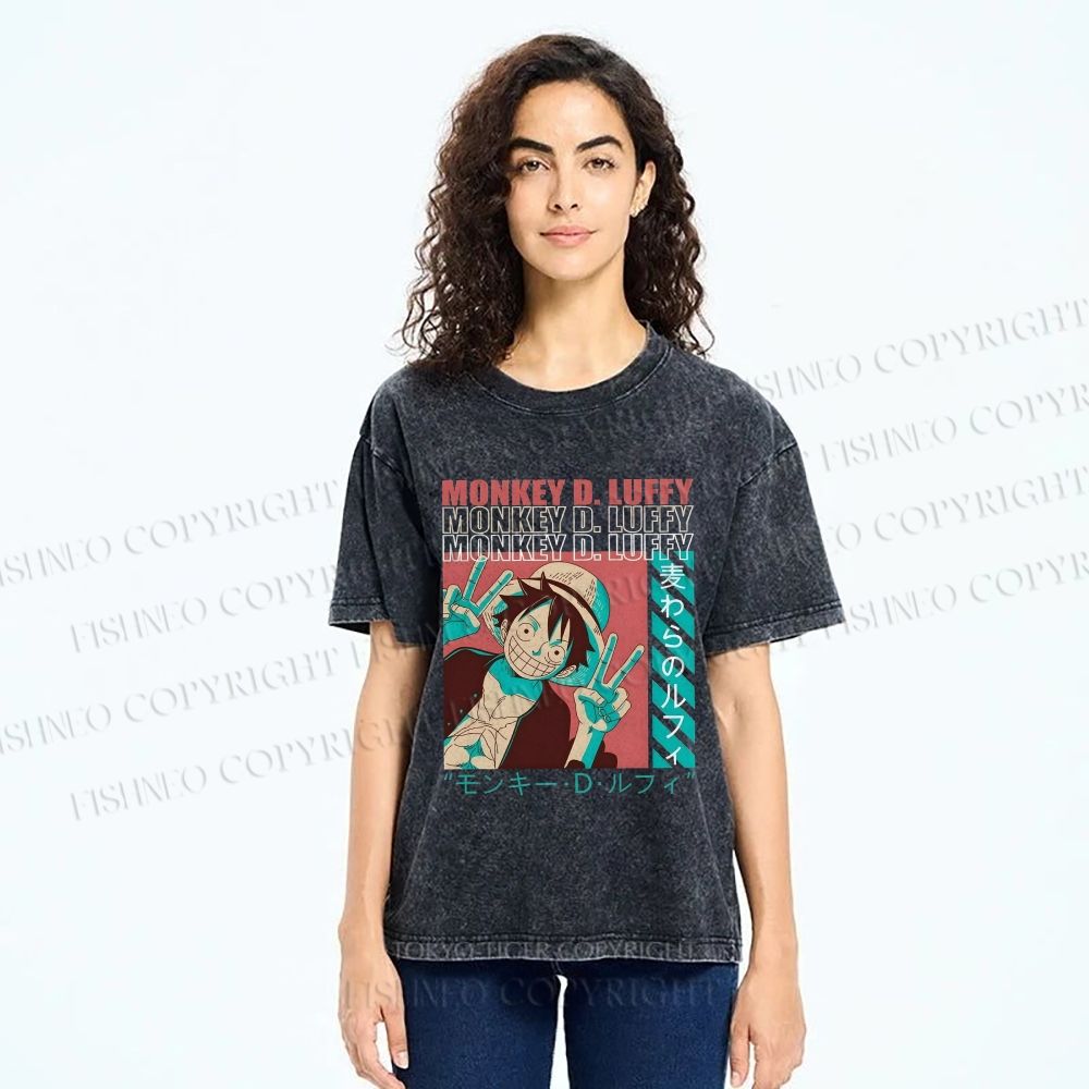Unisex Monkey D. Luffy Printed Washed Tee