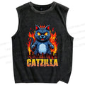 Unisex Catzilla Printed Washed Tank Top