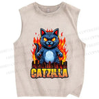 Unisex Catzilla Printed Washed Tank Top
