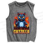 Unisex Catzilla Printed Washed Tank Top