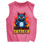Unisex Catzilla Printed Washed Tank Top