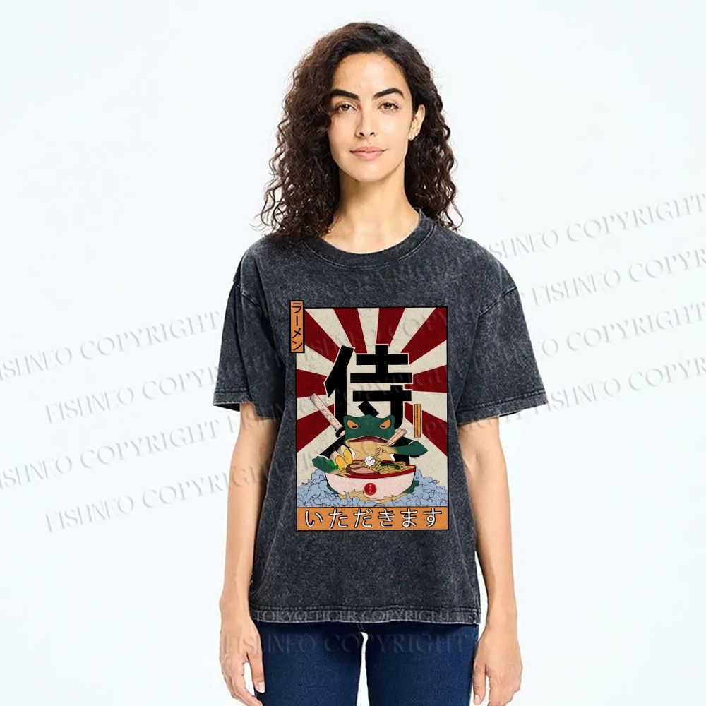 Unisex Ramen Bowl Illustration Printed Washed Tee