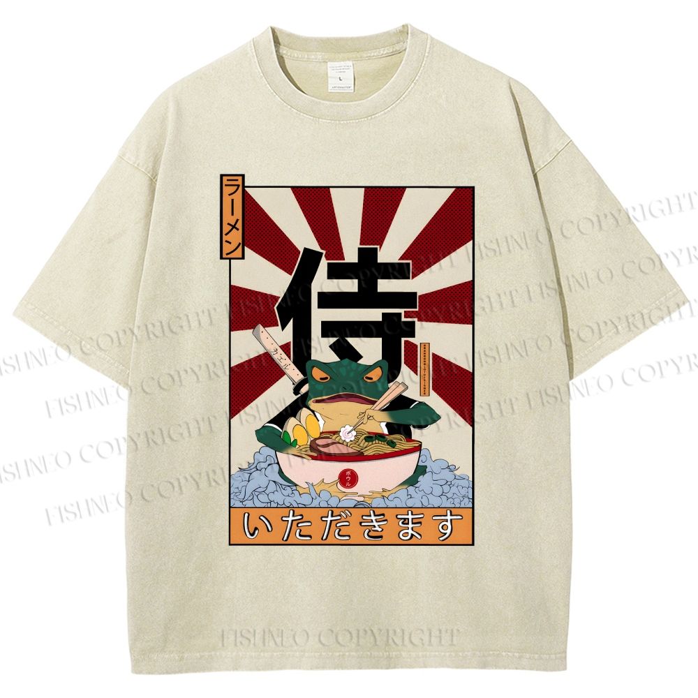 Unisex Ramen Bowl Illustration Printed Washed Tee