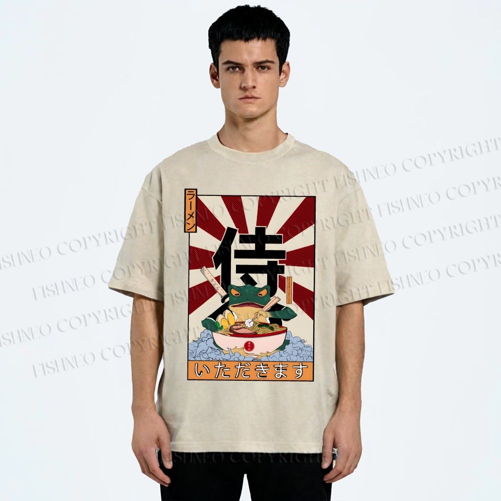 Unisex Ramen Bowl Illustration Printed Washed Tee
