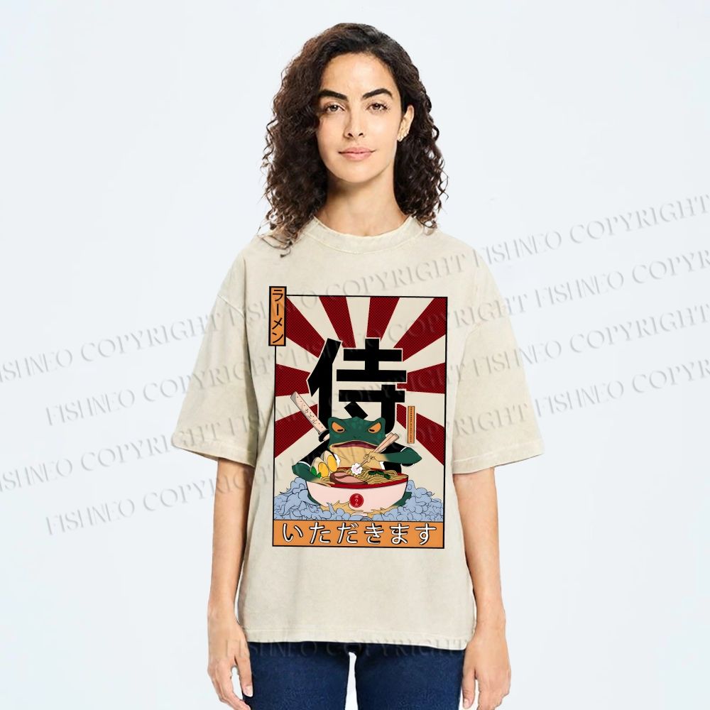 Unisex Ramen Bowl Illustration Printed Washed Tee