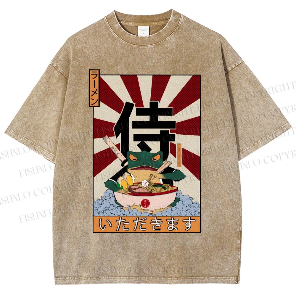 Unisex Ramen Bowl Illustration Printed Washed Tee