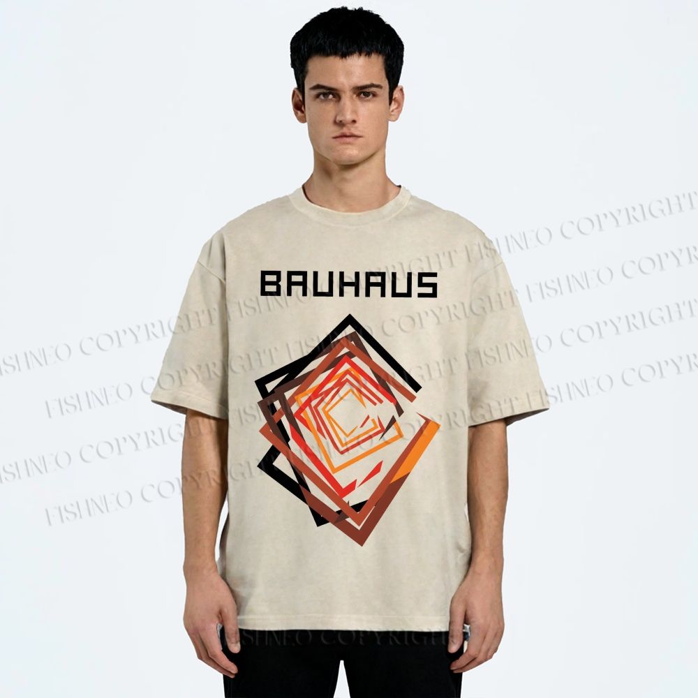 Unisex Bauhaus Art Geometry Square Printed Washed Tee