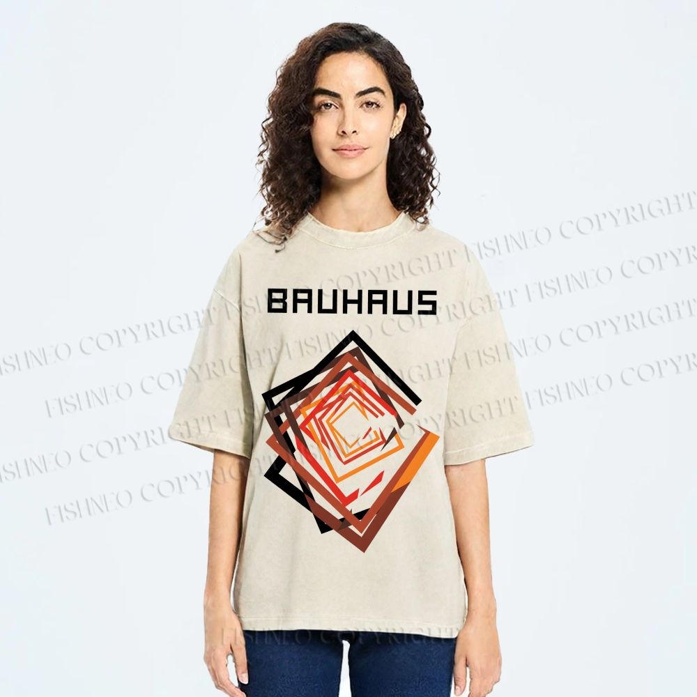 Unisex Bauhaus Art Geometry Square Printed Washed Tee