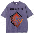 Unisex Bauhaus Art Geometry Square Printed Washed Tee