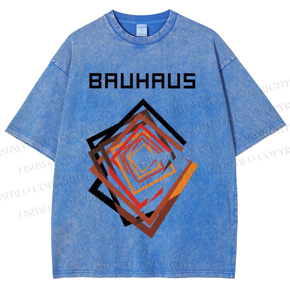 Unisex Bauhaus Art Geometry Square Printed Washed Tee