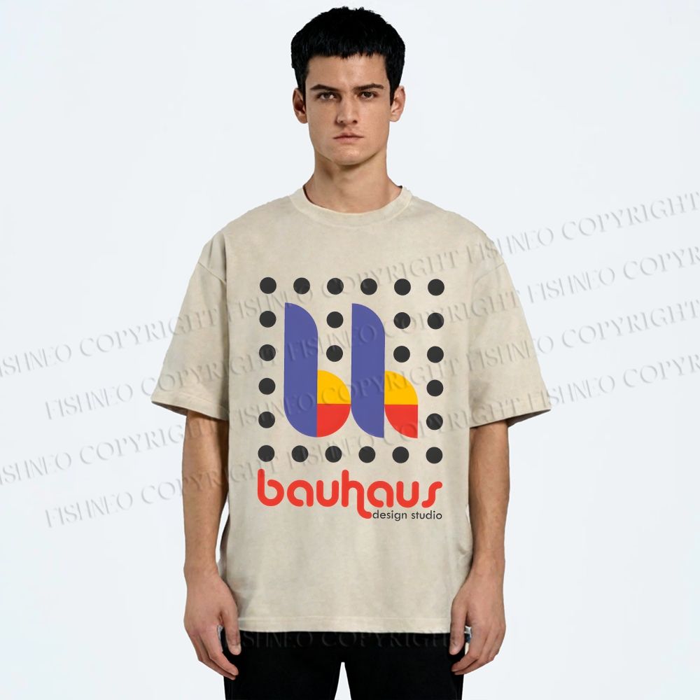 Unisex Bauhaus Design Printed Washed Tee