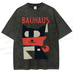 Unisex Bauhaus Geometric Cat Printed Washed Tee