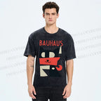 Unisex Bauhaus Geometric Cat Printed Washed Tee