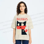 Unisex Bauhaus Geometric Cat Printed Washed Tee