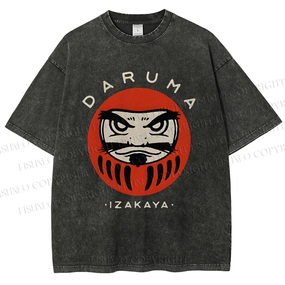 Unisex Daruma Printed Washed Tee