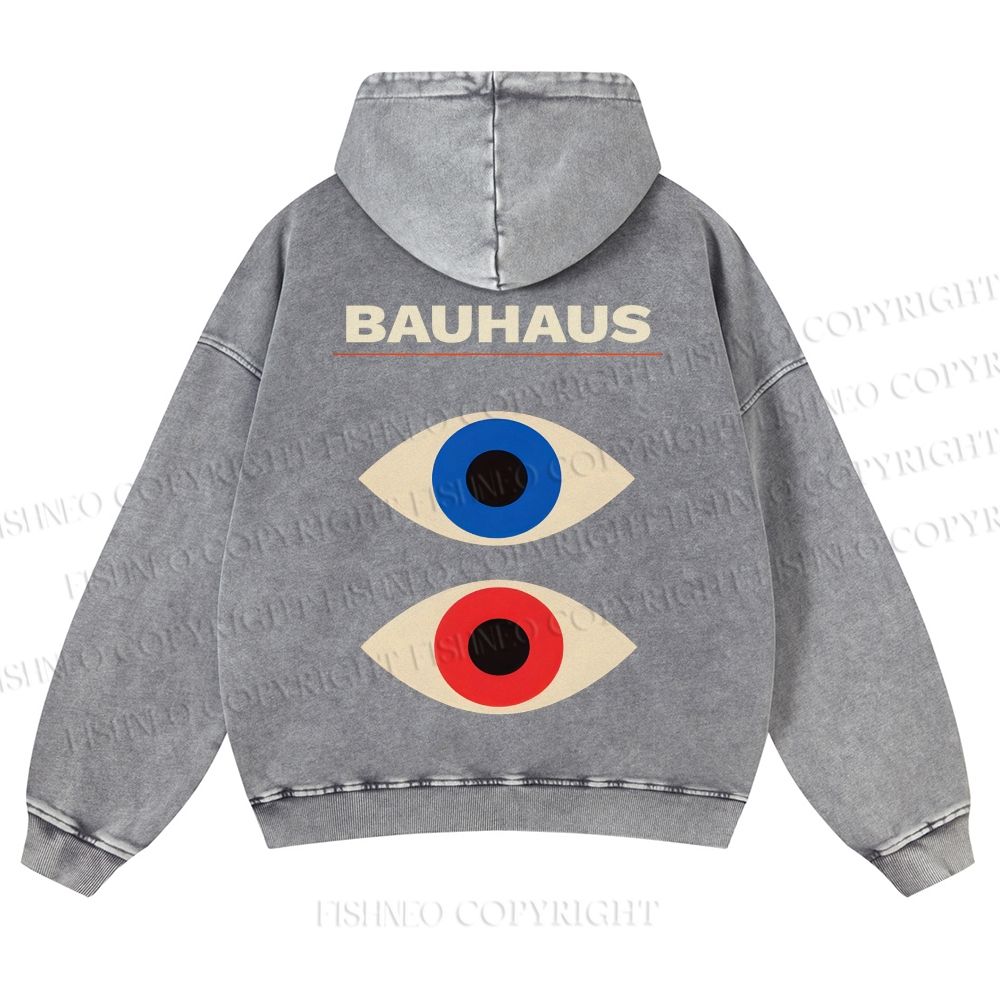 Casual Bauhaus Geometric Eyes Printed Washed Hoodie