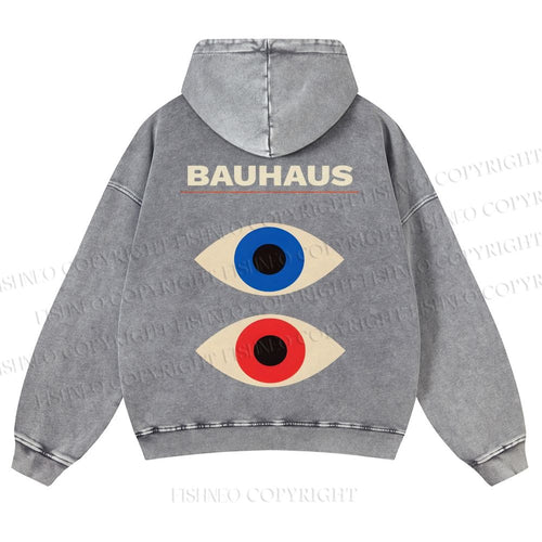 Casual Bauhaus Geometric Eyes Printed Washed Hoodie