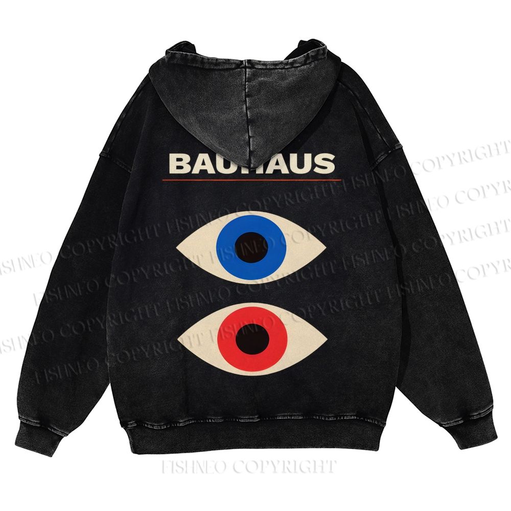 Casual Bauhaus Geometric Eyes Printed Washed Hoodie