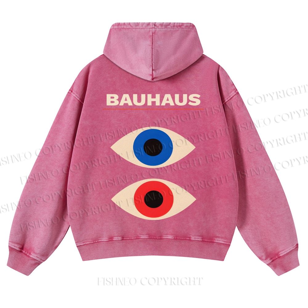 Casual Bauhaus Geometric Eyes Printed Washed Hoodie