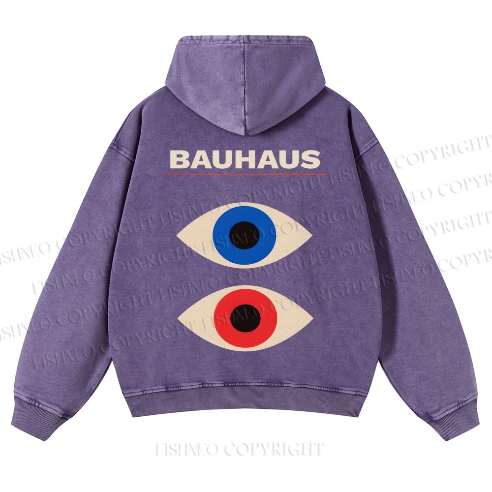 Casual Bauhaus Geometric Eyes Printed Washed Hoodie