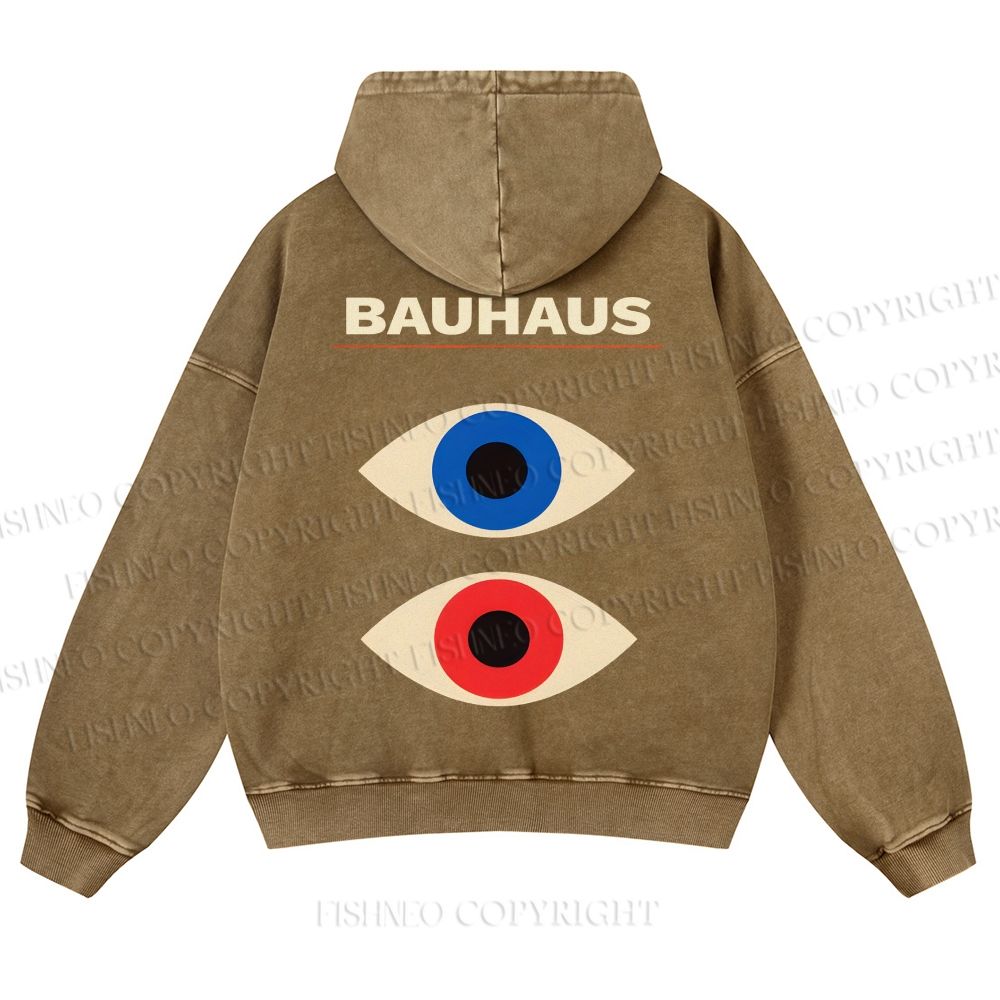 Casual Bauhaus Geometric Eyes Printed Washed Hoodie