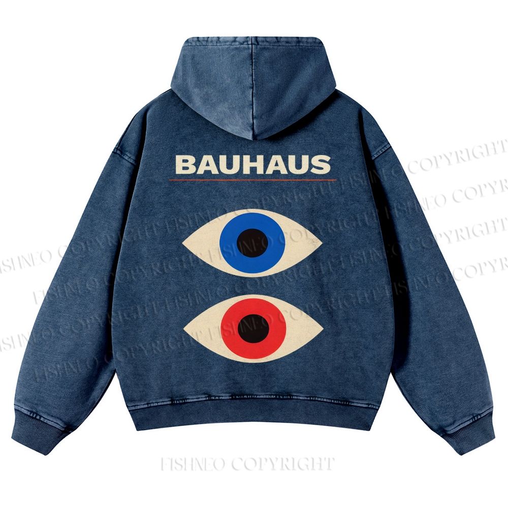 Casual Bauhaus Geometric Eyes Printed Washed Hoodie
