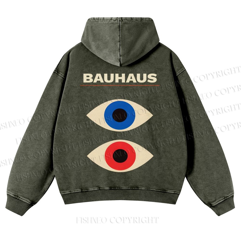 Casual Bauhaus Geometric Eyes Printed Washed Hoodie