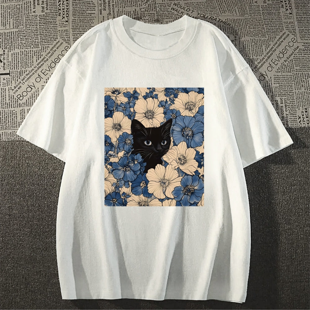 Cat & Flowers Classic T-Shirt
