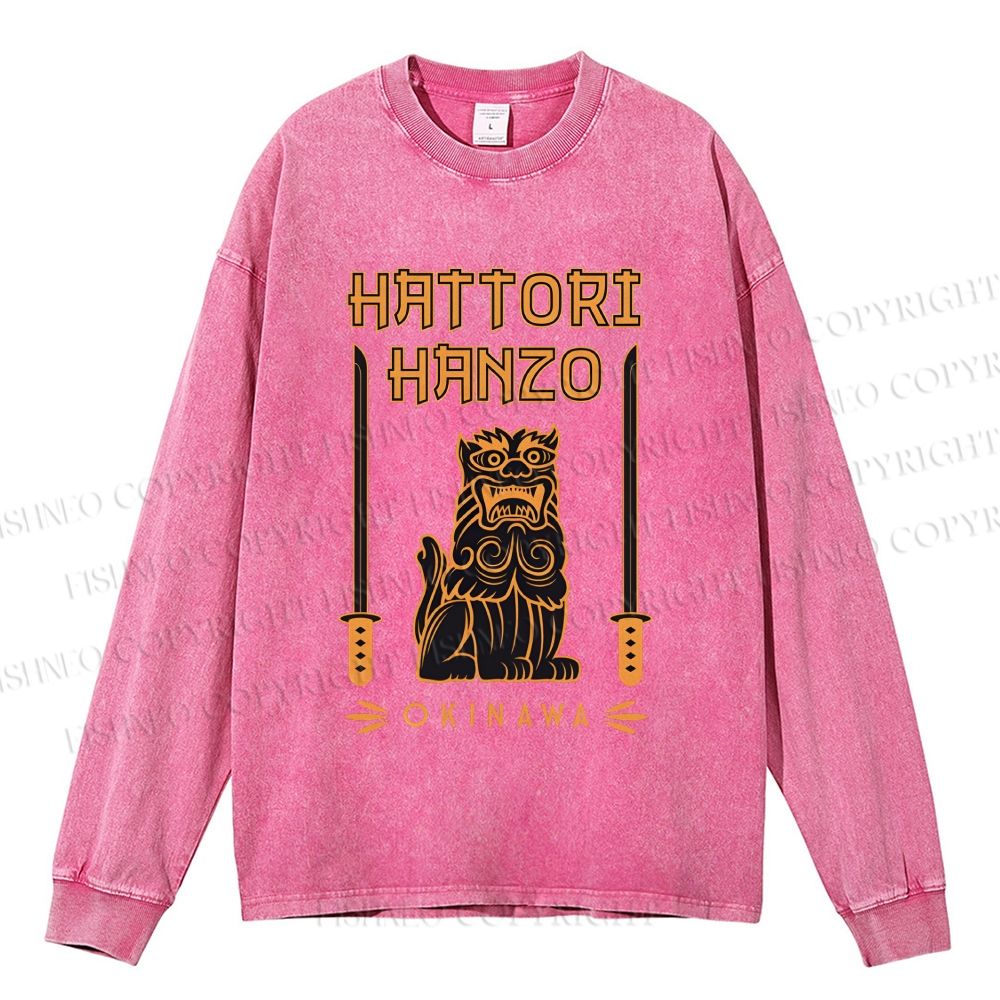 Unisex Casual Washed Hattori Hanzo Printed Long Sleeve T-shirt