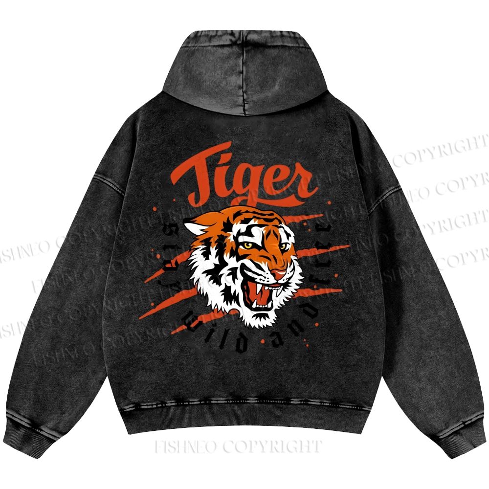 Unisex Casual Tiger Printed Double-sided Washed Hoodie
