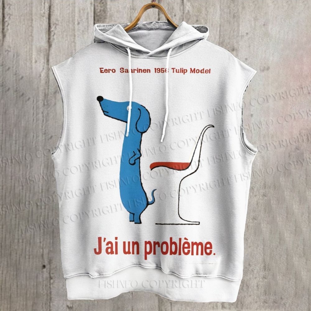 Unisex Dachshund Dog Tulip Chair Printed Sleeveless Hoodie