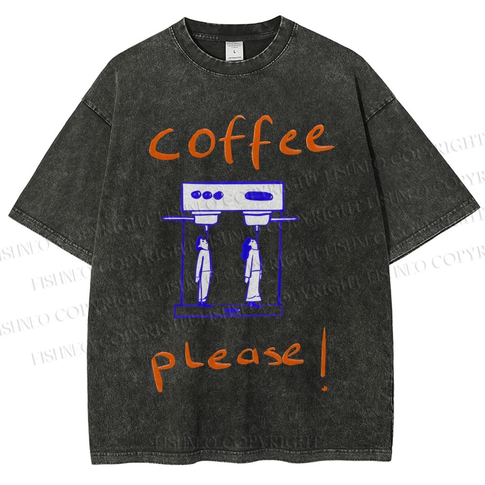 Unisex Coffee Piease Printed Washed Tee