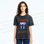 Unisex Coffee Piease Printed Washed Tee
