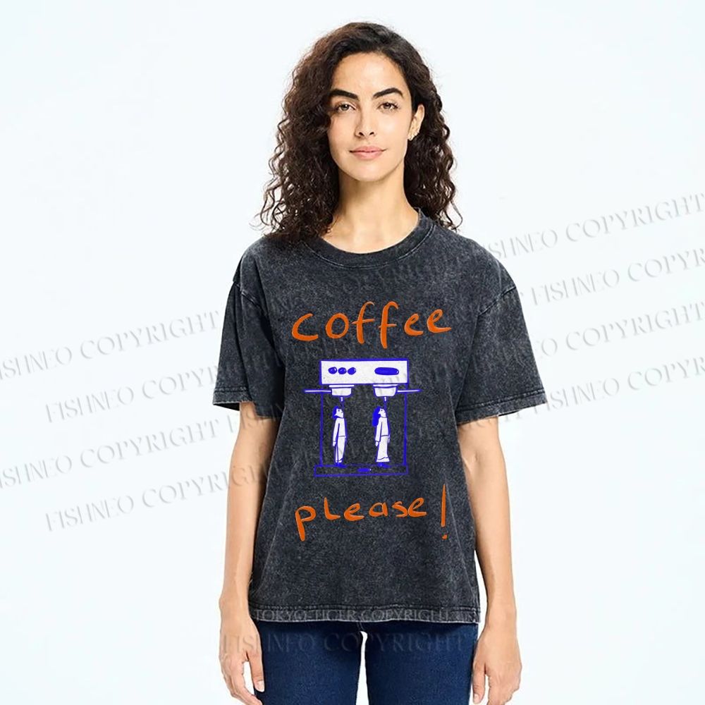 Unisex Coffee Piease Printed Washed Tee