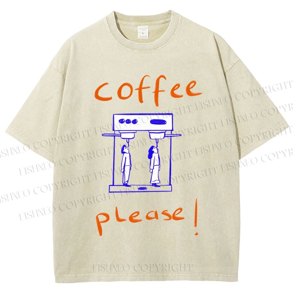 Unisex Coffee Piease Printed Washed Tee