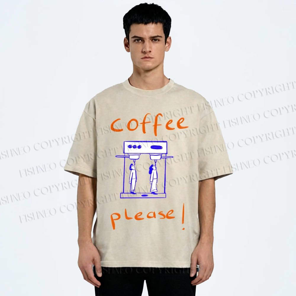 Unisex Coffee Piease Printed Washed Tee