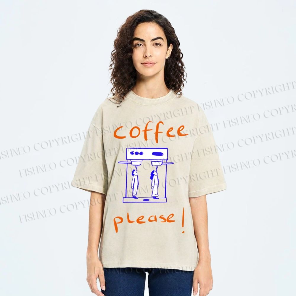 Unisex Coffee Piease Printed Washed Tee