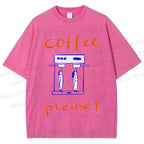 Unisex Coffee Piease Printed Washed Tee
