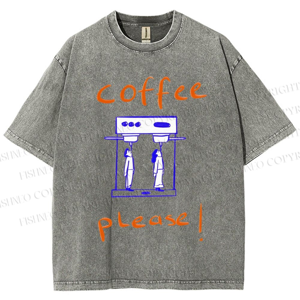 Unisex Coffee Piease Printed Washed Tee