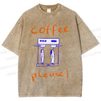 Unisex Coffee Piease Printed Washed Tee