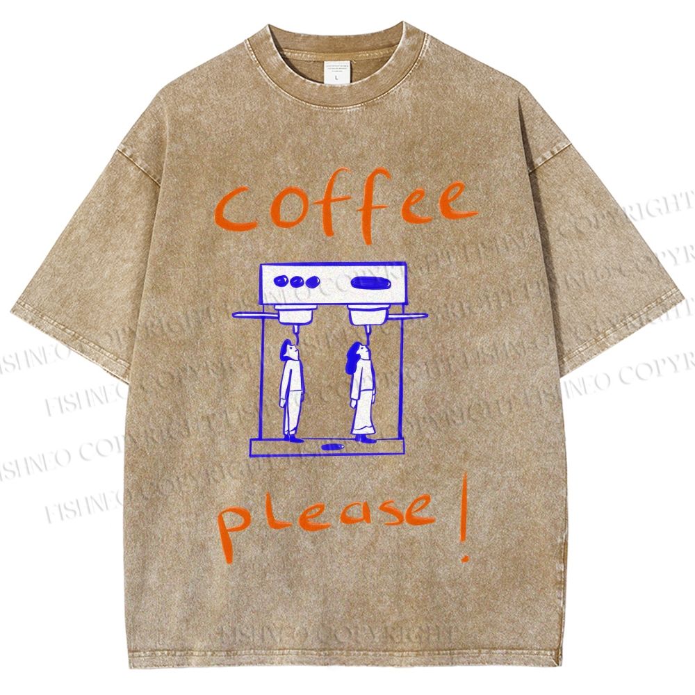 Unisex Coffee Piease Printed Washed Tee