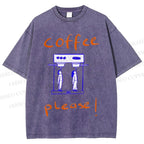 Unisex Coffee Piease Printed Washed Tee
